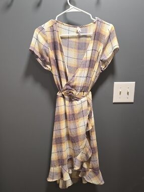 C Plaid Wrap Midi Dress